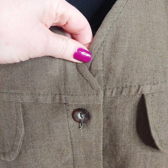 Vintage AE Sport Linen Cotton Sleeveless Olive Green Button Up - Picture 7 of 15